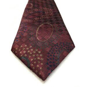 Vintage L'uomo Italy Tie Wine Teal Diamond Geo Dotted Men's Jacquard Necktie